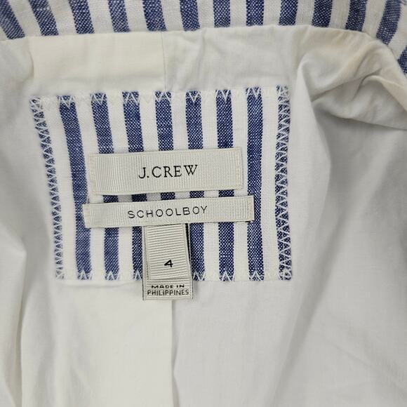 J Crew Schoolboy Blazer Womens 4 Blue Stripe Linen Preppy Academia Timeless - Picture 5 of 7